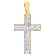 10K Yellow Gold Real Diamond Step Tiered Frame Cross Pendant 1.9" Charm 1/3 CT.