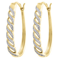 10K White Gold Diamond Hoops Braided Waved Hinged 4.35mm Earrings 0.20 Ct.
