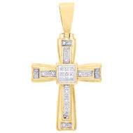 10K Yellow Gold Real Diamond Tier Frame Fancy Cross Pendant 1.60" Charm 1/10 CT.