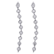 10K White Gold Diamond Dangler Fanuk Set 0.74" Long Journey Earrings 1/20 Ct.