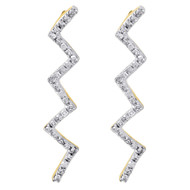 10K Yellow Gold Ladies Round Diamond Dangle Zig Zag Lightning Earrings 0.17 Ct.