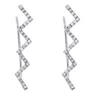 10K White Gold Diamond Ear Climbers Zig Zag Hook Earrings 0.75" Long 0.17 CT.
