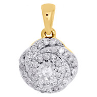 10K Yellow Gold Round Diamond Rose Ladies Pendant Swirl Flower Charm 0.33 Ct.