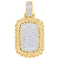 10K Yellow Gold Diamond Dog Tag Miami Cuban Border Pendant 1.55" Charm 5/8 CT.