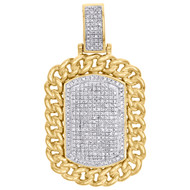 10K Yellow Gold Diamond Dog Tag Miami Cuban Border Pendant 1.90" Charm 7/8 CT.