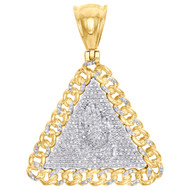 10K Yellow Gold Diamond Praying Hands Triangle Cuban Link Pendant 2" Charm 1 CT.