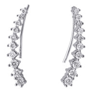 14K White Gold Diamond Ear Climbers Graduated Stones Earrings 0.91" Long 0.75 Ct