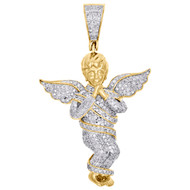 10K Yellow Gold Genuine Diamond Praying Cherub Angel Pendant 1.65" Charm 7/8 CT.