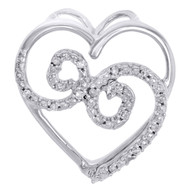 10K White Gold Round Diamond Cut Out Heart w/ Swirl Slide Pendant 1/20 Ct.