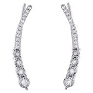 .925 Sterling Silver Diamond Ear Climbers Graduated Stones Earrings 0.25 CT.