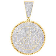 10K Yellow Gold Diamond Allah Rope Edge Medallion Pendant 2.25" Charm 2 1/4 CT.