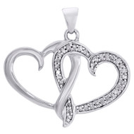 10K White Gold Round Diamond Interlinked Double Heart Ladies Pendant 1/10 Ct.