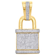 10K Yellow Gold Genuine Diamond Pad Lock Pendant 2" Mens Statement Charm 1.50 CT