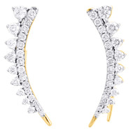 10K Yellow Gold Diamond Ear Climbers Graduated Stone Earrings 1" Long 1 CT.