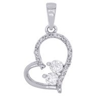 10K White Gold Solitaire Two Stone Diamond Heart Pendant Cut Out Charm 1/5 CT