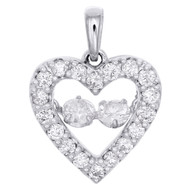 10K White Gold Two Stone Dancing Diamond Heart Pendant  0.50 CT.