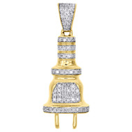 10k Yellow Gold Genuine Diamond Plug Socket Fuse Pendant 1" Mini Charm 0.22 CT.