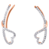 10K Rose Gold Round Diamond Cut Out Heart Ear Climbers Fancy Earrings 0.20 Ct.