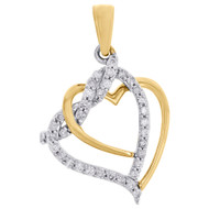 10K Yellow Gold Round Diamond Double Cut Out Heart Pendant Ladies Charm 1/5 Ct.