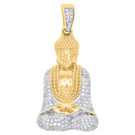10K Yellow Gold Real Diamond Meditating Buddha Pendant 1.30" Pave Charm 1/2 CT.