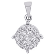 10K White Gold Genuine Round Diamond 4 Prong Cluster Pendant 0.70" Charm 1/2 CT.