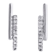 10K White Gold Round Diamond Double Bar Studs Ladies Screw Back Earrings 1/12 Ct