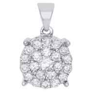 10K White Gold Genuine Round Diamond 4 Prong Cluster Pendant 0.75" Charm 1 CT.