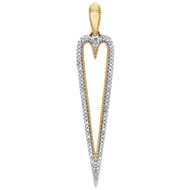 10K Yellow Gold Diamond Elongated Cut Out Heart Pendant 1.85" Charm 0.20 CT