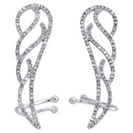 10K White Gold Round Diamond Angel Wings Danglers Filigree Earrings 0.33 Ct.