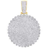 10K Yellow Gold Diamond Cluster Border Dome Medallion Pendant 2" Charm 2.75 CT.