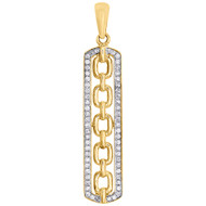10K Yellow Gold Round Diamond Chain Link Frame Pendant Ladies Necklace 0.25 Ct.