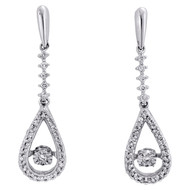 10K White Gold Dancing Diamond Danglers Fancy Tear Drop 1.05" Earrings 1/5 CT.