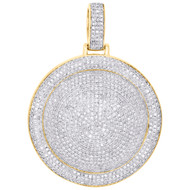 10K Yellow Gold Diamond Dome Puff Circle Medallion Pendant 1.90" Charm 2.88 CT.