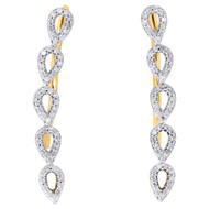 10K Yellow Gold Real Round Diamond Tear Drop Earring Climbers 1.05" | 1/4 CT.