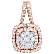 14K Rose Gold Round Diamond Flower Double Halo Pendant Square Frame Charm 1 Ct.