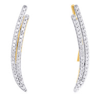 10K Yellow Gold Real Diamond Double Two Row Ear Climber Earrings 0.95" | 1/4 CT.