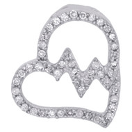 10K White Gold Diamond Tilted Heart Pendant 0.50" Heartbeat Slide Charm 1/6 CT.