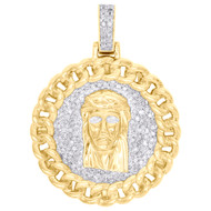 10K Yellow Gold Diamond Jesus Face Miami Cuban Circle Pendant 1.65" Charm 1 CT.