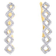 10K Yellow Gold Real Round Diamond Symmetrical Climber Earrings 0.95" | 1/4 CT.