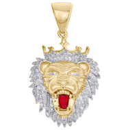 10K Yellow Gold Mens Diamond Lion King Roar Pendant Red Enamel Mouth Charm 1 CT.