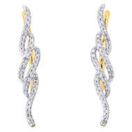 10K Yellow Gold Round Diamond Vertical Twist Ear Climber Earrings 1" | 1/4 CT.