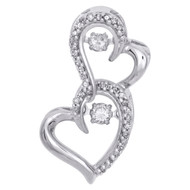 10K White Gold Dancing Diamond Double Heart Frame Pendant 0.85" Charm 1/4 CT.