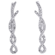 10K White Gold Round Diamond Infinity Twist Ear Climber Earrings 0.95" | 1/4 CT.