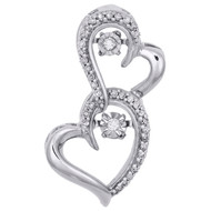 Sterling Silver & Dancing Diamond Stacked Hearts Frame Pendant Charm 1/8 CT.