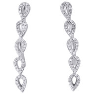 10K White Gold Real Round Diamond Tear Drop Ear Climber Earrings 1.05" | 1/4 CT.