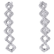 10K White Gold Real Round Diamond Symmetrical Climber Earrings 0.95" | 1/4 CT.