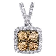 14K White Gold Brown Diamond Square Halo Frame Cluster 0.6" Pendant Charm 1/2 CT.