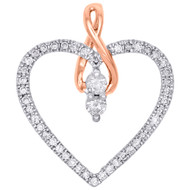 14K Rose Gold 2 Solitaire Diamond Heart w/ Infinity Pendant Ladies Charm 1/4 Ct.
