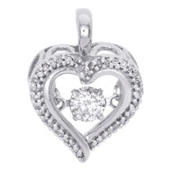 10K White Gold Real Round Dancing Diamond Heart Frame Pendant 0.65" Charm 1/4 CT