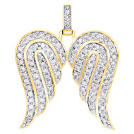 10K Yellow Gold Unisex Diamond Angel Wings Pendant 1.20" Mini Pave Charm 1 CT.